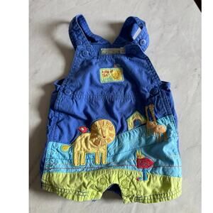 Sue Dreamer 0-3 months shortall overall blue zoo boy appliqué lion giraffe